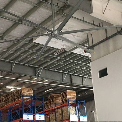 Ventiladores industriales de techo con motor de caja de engranajes o motor PMSM configurados como ventilador de aire para ventilación y refrigeración de talleres